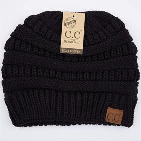 img 3 attached to C.C Exclusives Soft Stretch Cable Knit Messy 🔥 Bun Ponytail Beanie: Stay Stylish & Warm this Winter! (MB-20A)(CCB-1)