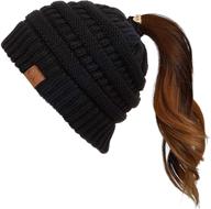 c.c exclusives soft stretch cable knit messy 🔥 bun ponytail beanie: stay stylish & warm this winter! (mb-20a)(ccb-1) logo