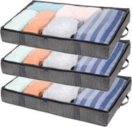 📦 veno underbed storage containers set of 3 - 225l large capacity, durable woven material, 4 reinforced handles, clear window - underbed storage solution for comforter, bedding, clothing (black) логотип