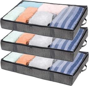 img 4 attached to 📦 VENO Underbed Storage Containers Set of 3 - 225L Large Capacity, Durable Woven Material, 4 Reinforced Handles, Clear Window - Underbed Storage Solution for Comforter, Bedding, Clothing (Black)