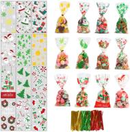 🎄 kimober 144pcs christmas candy treat bags: festive cellophane goodies with twist ties for memorable christmas party favors logo