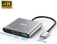 🔌 iczi usb c to hdmi hub with usb 3.0 data transfer and 100w type-c pd charging - 4k hdmi thunderbolt 3 adapter for macbook, chromebook pixel, hp spectre x360, huawei p30 - silver logo
