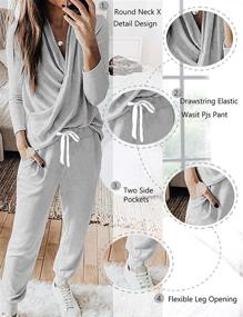 img 3 attached to LYHNMW Women's Pajama Set: Comfy 2-Piece Waffle Knit Lounge Set with V-Neck Sweatsuit, Joggers & Tracksuits