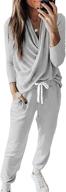 lyhnmw women's pajama set: comfy 2-piece waffle knit lounge set with v-neck sweatsuit, joggers & tracksuits logo