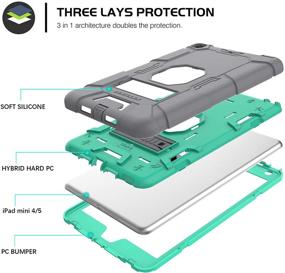 img 3 attached to Hybrid Shockproof iPad Mini 4 Case, BENTOBEN 3-in-1 Full-Body Protective Cover with Rugged Stand, Soft & Hard, Anti-Slip, Anti-Scratch - Gray/Mint Green