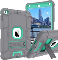 hybrid shockproof ipad mini 4 case, bentoben 3-in-1 full-body protective cover with rugged stand, soft & hard, anti-slip, anti-scratch - gray/mint green logo