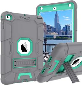 img 4 attached to Hybrid Shockproof iPad Mini 4 Case, BENTOBEN 3-in-1 Full-Body Protective Cover with Rugged Stand, Soft & Hard, Anti-Slip, Anti-Scratch - Gray/Mint Green