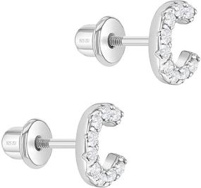 img 3 attached to Hypoallergenic Initial Alphabet Letter Screw Back Earrings for Young Girls and Teens - Stylish Kids Jewelry in 925 Sterling Silver with Clear Cubic Zirconia - Safe for Sensitive Ears