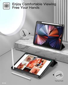 img 2 attached to Чехол ZtotopCases для New iPad Pro 11 дюймов 2021 года: полнотелый чехол из ТПУ с держателем для карандаша, тройным стендом, автоматический сон/провокация - черный (3-го поколения)