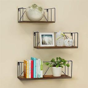 img 1 attached to 🛠️ Black Metal Floating Wall Shelves: Stylish Rustic Storage Set for Bedroom, Kitchen, Bathroom & Living Room