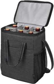 img 4 attached to 🍷 Insulated 6-Bottle Wine Carrier Cooler Tote Bag with Handle and Adjustable Shoulder Strap - Perfect Wine Lover Gift for Travel or Picnic, Black