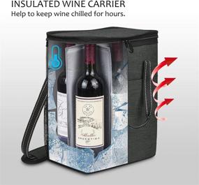 img 2 attached to 🍷 Insulated 6-Bottle Wine Carrier Cooler Tote Bag with Handle and Adjustable Shoulder Strap - Perfect Wine Lover Gift for Travel or Picnic, Black