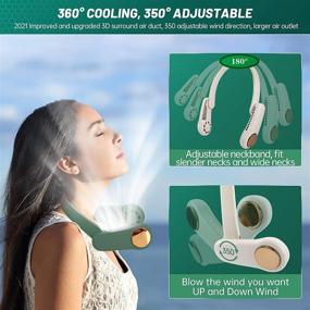 img 2 attached to 🌬️ Portable Neck Cooling Fan with 3 Adjustable Speeds and 360° Wind Direction - Dark Green, USB Rechargeable and Bladeless Wearable Fan for Indoor Office, Outdoor Sports, and Travel