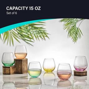 img 2 attached to 🍷 JoyJolt HUE Stemless Wine Glass Set - 6-Piece Large 15 oz Tumblers for Red, White Wine & Water