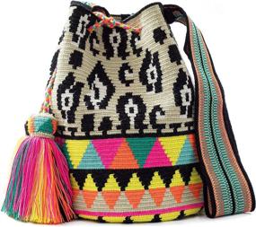 img 4 attached to 👜 Подлинные яркие сумки Wayuu Mochila: ручная работа, связанные крючком, бохо-сумки из Колумбии