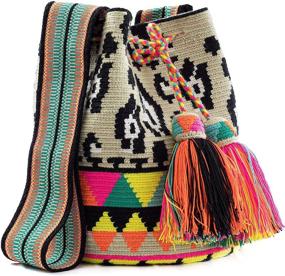 img 3 attached to 👜 Подлинные яркие сумки Wayuu Mochila: ручная работа, связанные крючком, бохо-сумки из Колумбии