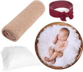 img 2 attached to 📸 White Gardenia Newborn Photography Props - 3 Piece Set: DIY Faux Fur Nursery Swaddling Blankets, Toddler Wraps, and Headband