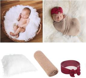 img 3 attached to 📸 White Gardenia Newborn Photography Props - 3 Piece Set: DIY Faux Fur Nursery Swaddling Blankets, Toddler Wraps, and Headband