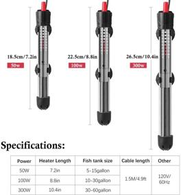 img 3 attached to HITOP Adjustable Aquarium Heater - 50W, 100W, 300W - Submersible Fish Tank Heater with Suction Cups & Thermometer Sticker - For Fish Tanks up to 60 Gallons