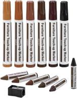 complete furniture repair kit: 13 wood markers, wax sticks & sharpener - perfect for stains, scratches, wood floors, and more! logo