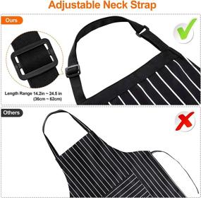 img 2 attached to 🍽️ 2 Pack Adjustable Pinstripe Bib Aprons by Puroma with 2 Pockets - Unisex Cooking Kitchen Aprons for Chef Couple BBQ Painting, Black