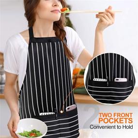 img 1 attached to 🍽️ 2 Pack Adjustable Pinstripe Bib Aprons by Puroma with 2 Pockets - Unisex Cooking Kitchen Aprons for Chef Couple BBQ Painting, Black