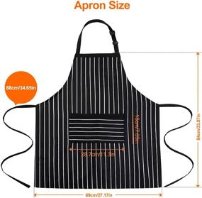 img 3 attached to 🍽️ 2 Pack Adjustable Pinstripe Bib Aprons by Puroma with 2 Pockets - Unisex Cooking Kitchen Aprons for Chef Couple BBQ Painting, Black