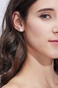 img 2 attached to Sterling Silver 4 Prong Round Birthstone and Created White Opal Halo Stud Earrings for Women/Girls - Enhance your SEO!