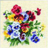 🌸 riolis 1516 - pansy medley - cross stitch kit with 17 colors on 14 ct. flaxen aida - 7¾&#34; x 7¾&#34; logo