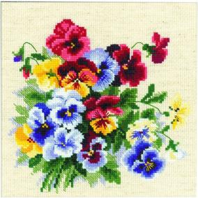 img 1 attached to 🌸 RIOLIS 1516 - Pansy Medley - Cross Stitch Kit with 17 Colors on 14 ct. Flaxen AIDA - 7¾&#34; x 7¾&#34;