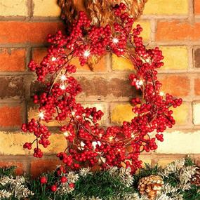 img 3 attached to 6 Feet Red Berry String Lighted Christmas Garland: Indoor Artificial Pine Garland with Leaves for Holiday Fireplace Mantel Table Decoration