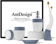 boho blue bathroom accessories set with antdesign style – hand pump soap dispenser, soap dish, vase, and toothbrush holders included – ideal bath essentials for trendy bathroom décor, 5 pcs logo