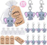 🐘 20 sets of movinpe pink elephant keychain baby shower party favors with organza bags and thank you kraft tags - ideal girls kids birthday party supplies and elephant theme party return gifts for guests logo