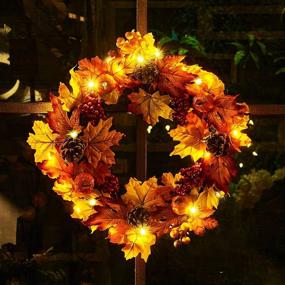 img 3 attached to 🍁 SAND MINE Fall Door Wreath: 17-inch Thanksgiving Harvest Decoration with Maple Leaf, Berry, Pinecone & Pumpkins - Ideal for Autumn Decoration