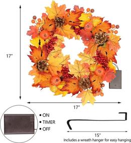 img 2 attached to 🍁 SAND MINE Fall Door Wreath: 17-inch Thanksgiving Harvest Decoration with Maple Leaf, Berry, Pinecone & Pumpkins - Ideal for Autumn Decoration