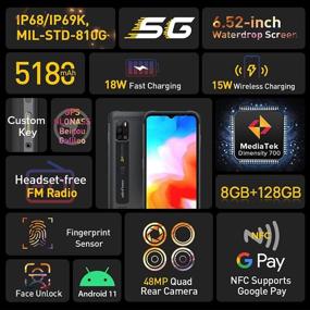 img 3 attached to 📱 Ulefone Armor 12 Unlocked 5G Rugged Smartphone, Android 11 MTK Dimensity 700 Octa-core 8GB+128GB, Rear Camera 48MP + Front Camera 16MP, 6.52" HD+ Screen, 5180mAh Battery, 4G Rugged Phone with 5G Hifi Support