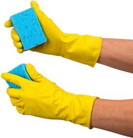 img 1 attached to SteadMax Large Size Yellow Cleaning Gloves, 2 Pack - Professional Natural Rubber Latex Gloves for Cleaning (2 Pairs)
