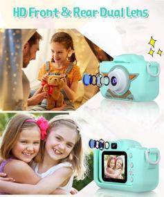 img 1 attached to 🎥 Kids Camera for Boys Age 3-9: 1080P HD Digital Dual Camera, 20MP Video Camcorder, Birthday Gift Boy Toys, 32GB SD Card, Puzzle Games - Light Green