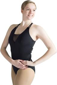 img 4 attached to High-Quality Women's Ballet Dance Leotard | Breathable 🩰 Mesh, Sheer Neck, Cross Back | Cotton & Spandex Blend