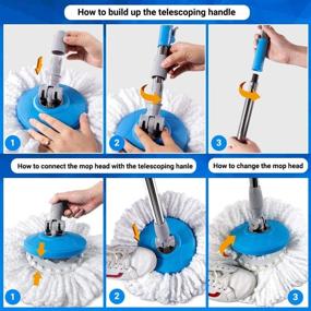 img 2 attached to 360 Spin Mop and Bucket System | 5 Reusable Microfiber Mop Heads + 1 Cleaning Brush | Spinning Mop Bucket Set with Wringer on Wheels & Collapsible Handle