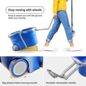 img 1 attached to 360 Spin Mop and Bucket System | 5 Reusable Microfiber Mop Heads + 1 Cleaning Brush | Spinning Mop Bucket Set with Wringer on Wheels & Collapsible Handle