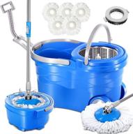 360 spin mop and bucket system | 5 reusable microfiber mop heads + 1 cleaning brush | spinning mop bucket set with wringer on wheels & collapsible handle logo