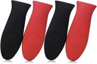 🔥 набор рукавичек для горячих ручек juland из силикона: кухонное защитное покрытие для ручек кастрюль, устойчивое к высокой температуре - черное и красное (4 набора). логотип