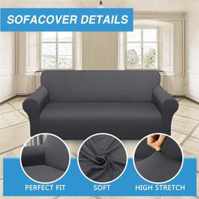 img 2 attached to Luxurlife Thick Sofa Covers: 1-Piece Stretch Couch Cover for 3 Cushion Couch - Gray, Large - Elastic Bottom - Furniture Protector for Pets & Kids