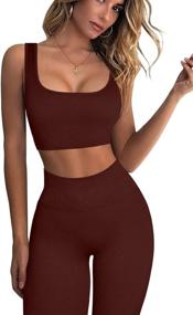 img 4 attached to 👟 FAFOFA Ribbed Workout Outfits: 2 Piece Seamless Sport Bra & High Waist Yoga Leggings Sets for Women