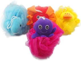img 4 attached to 🛁 Exfoliating Shower Loofah Sponge Pouf with Animal Toys - Bath Spa Scrubber Ball for Kids - Rich Foaming Body Pouf - Pack of 4 (4.7" Each)
