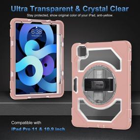 img 3 attached to Protective SUPFIVES Case for iPad Air 4th Generation with Apple Pencil Charging – Shockproof Cover with Kickstand, Handle, and Shoulder Strap (Clear+Pink)