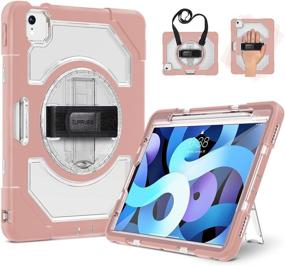 img 4 attached to Protective SUPFIVES Case for iPad Air 4th Generation with Apple Pencil Charging – Shockproof Cover with Kickstand, Handle, and Shoulder Strap (Clear+Pink)