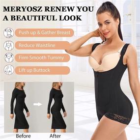 img 1 attached to 👙 Ultimate Tummy Control: MERYOSZ Waist Trainer Bodysuit Shapewear with Zipper, Open Bust & Butt Lifter for Flawless Body Contouring