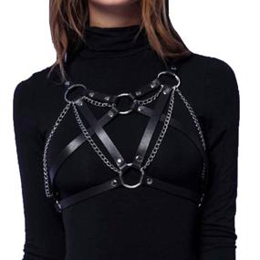 img 4 attached to 🔗 Asooll Punk Leather Layered Bra Body Chain Circle Waist Chain - Trendy Body Harness for Nightclub Prom Party. Fashion Body Chains as Stylish Accessories for Women and Girls.